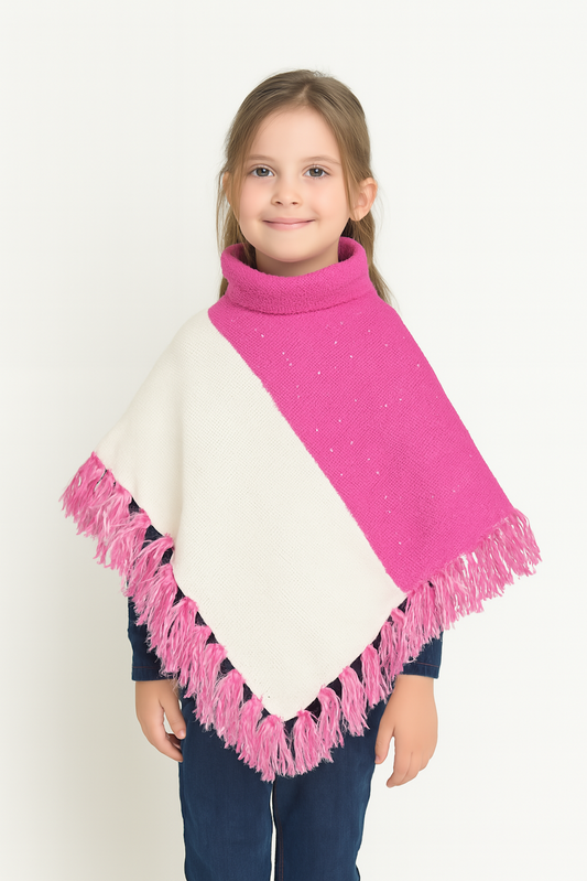 Women & Girls Poncho for winters | Beautiful design poncho-Pink &