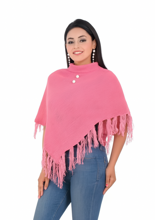 Women & Girls Poncho for winters | Beautiful design poncho-Pink-03