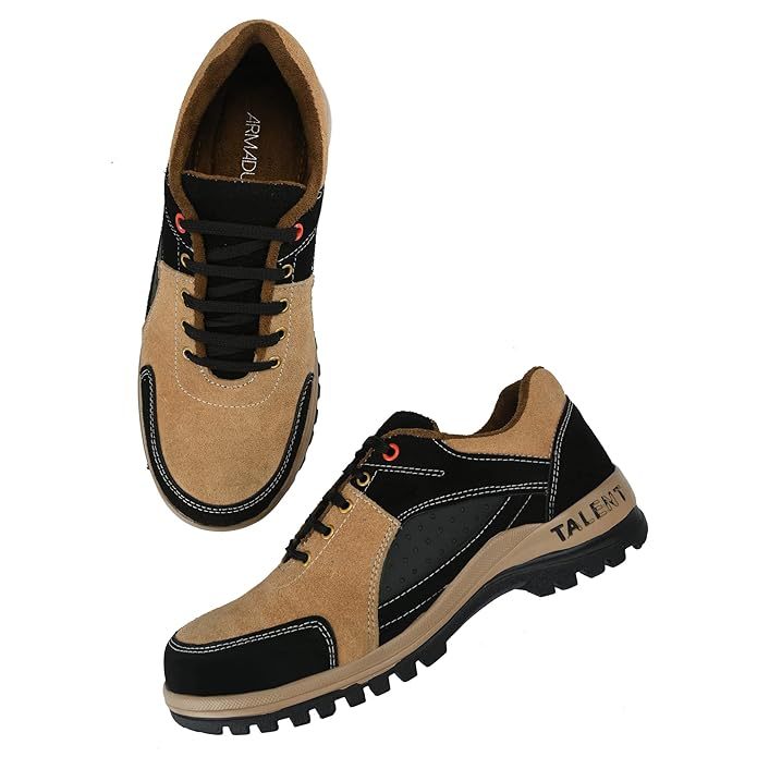 SAFETY PLUS Tan/Black Suede Leather Safety Shoes for Men (SIZE-7)
