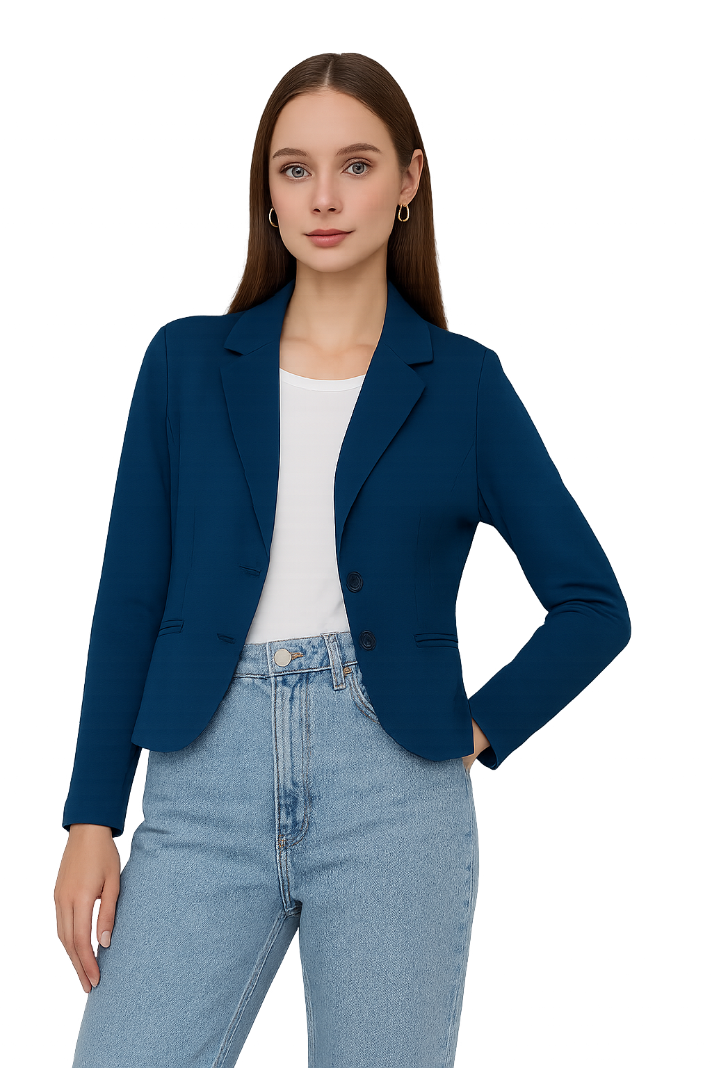 Women's Teal Blazer – Formal Notched Lapel, Two-Button Closure-M