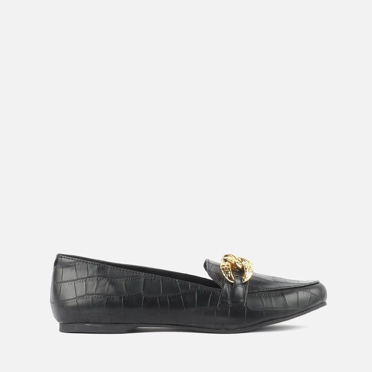 Women Gold Buckle Loafer Shoes (Size-9) (Color-BLACK)