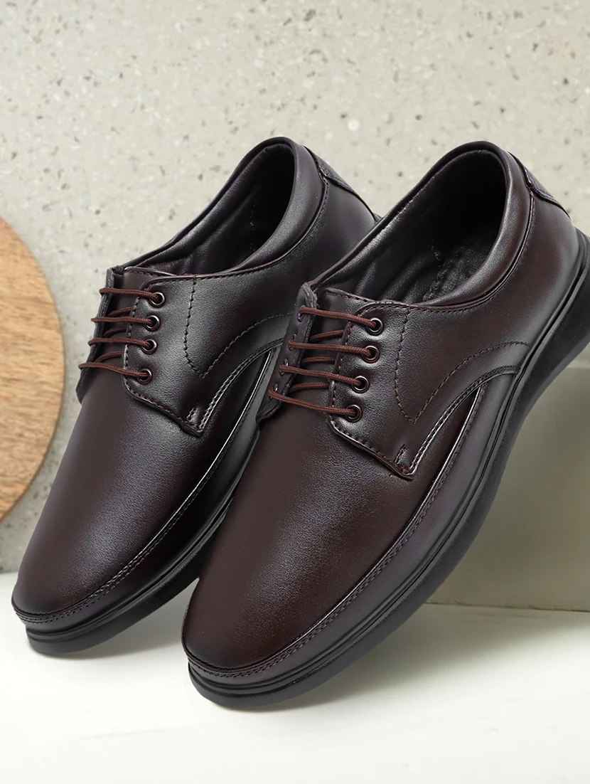 Men Black Lace-Up Derby (Size-UK-9) (Color-BLACK)