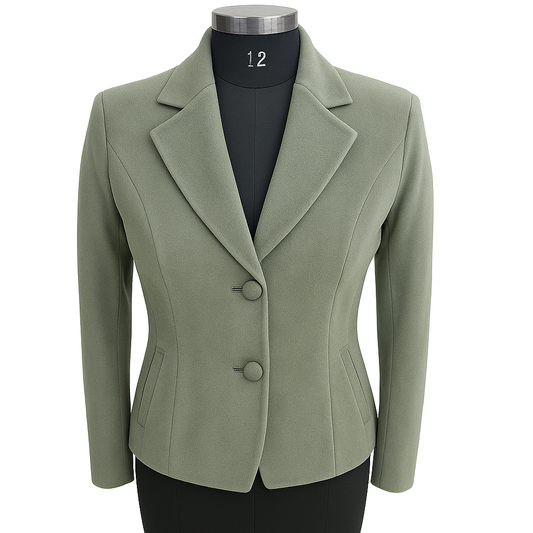 Women's Green Blazer – Slim Fit with Button Closure-M