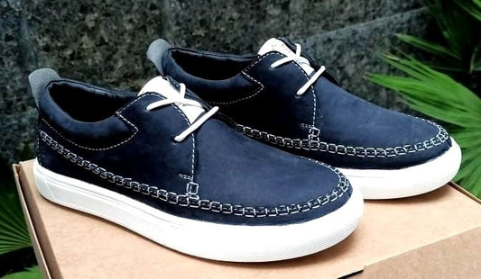 Nubuck Leather Classic Sneakers For Men (Size-UK7)(Color-BLUE)