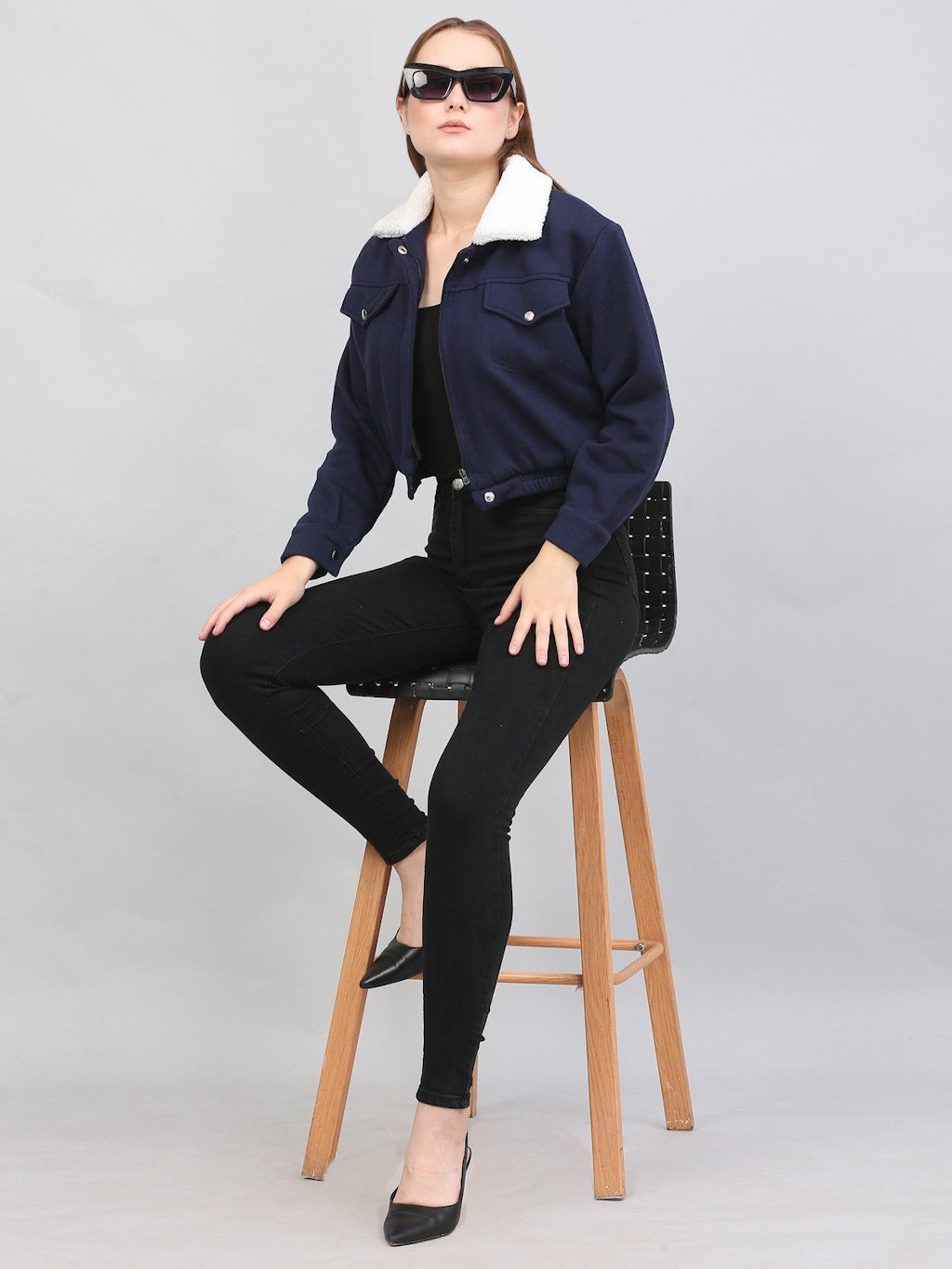 Women Full Sleeve Jacket (Size-M) (Color-NAVY BLUE)