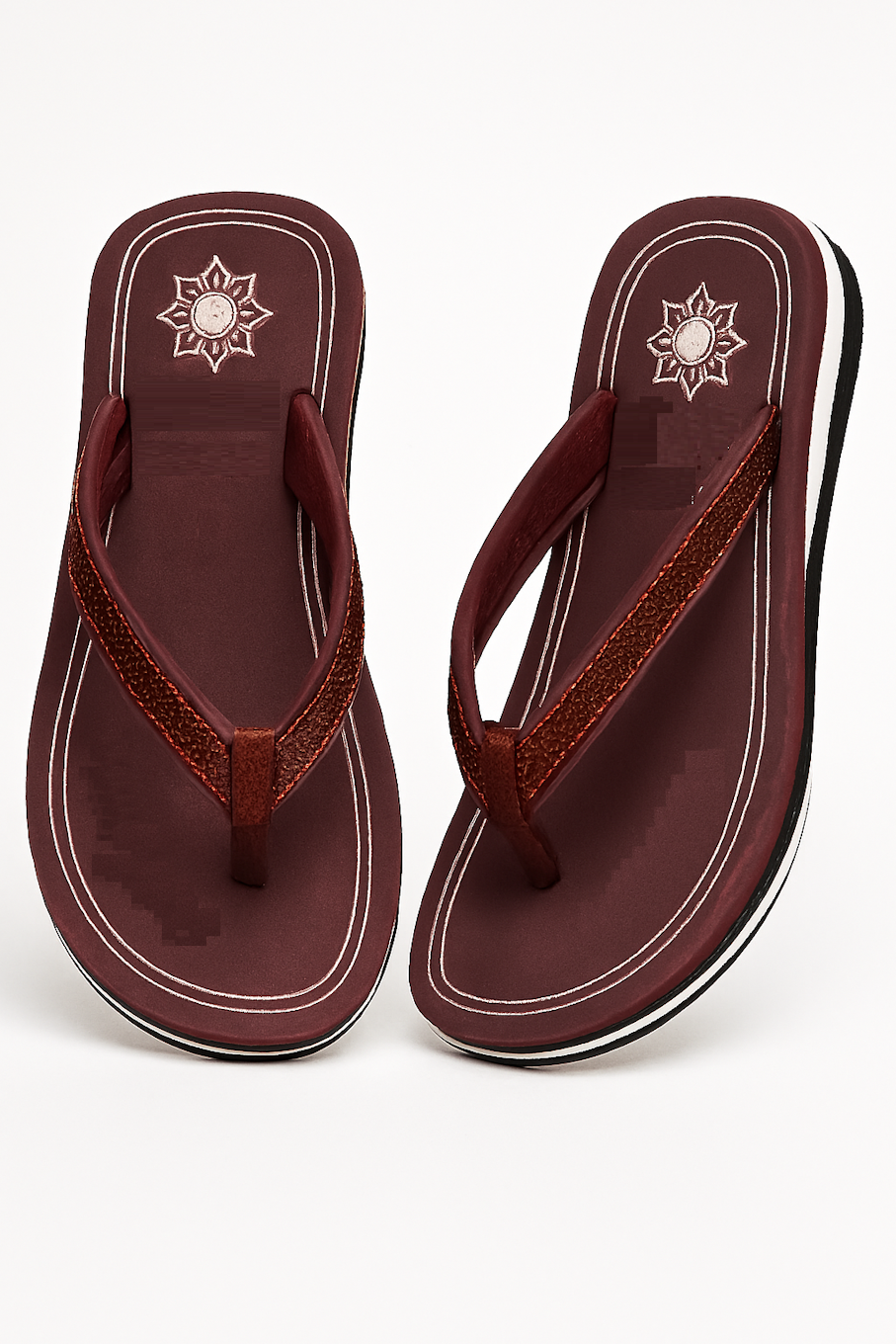 Maroon Flip-Flops with Embroidered Floral Design (Size-7 UK)