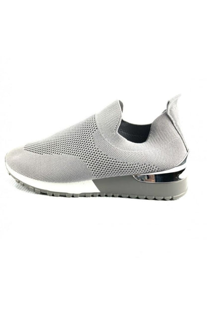 Grey Knitted Sock Trainers Womens w/ Silver Detail