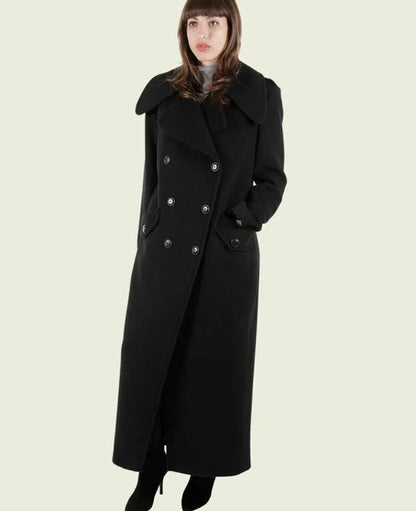 MARQUETTA - Womens Double Breasted Wool & Cashmere Blend Long Coat