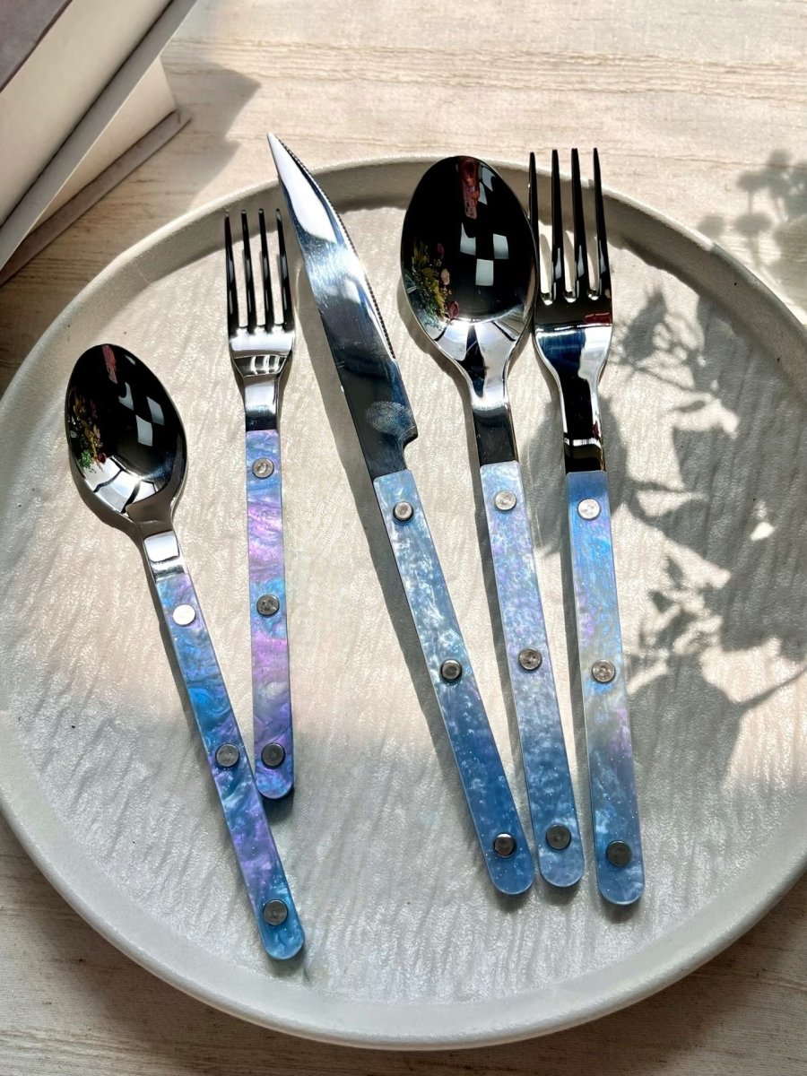 Set Of 10 Pcs Modern Nebula Cutlery, Bistrot Style Rivet Flatware Set