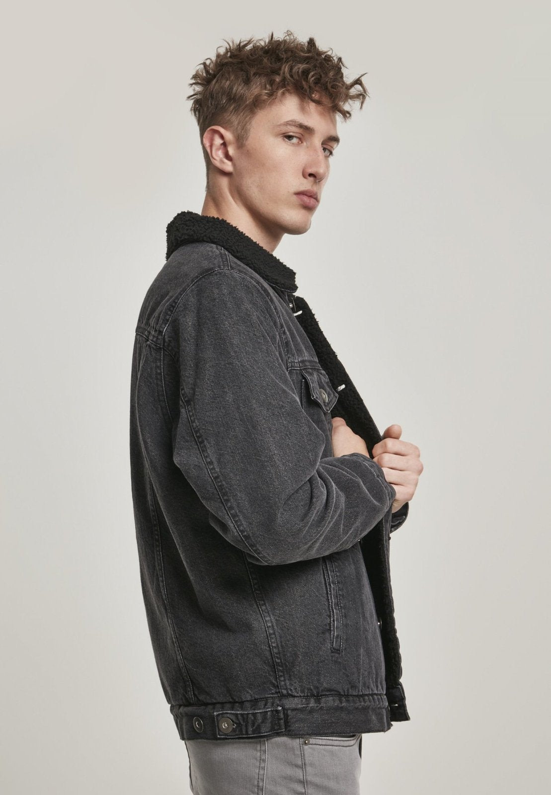 Sherpa Lined Jeans Jacket - Black Wash