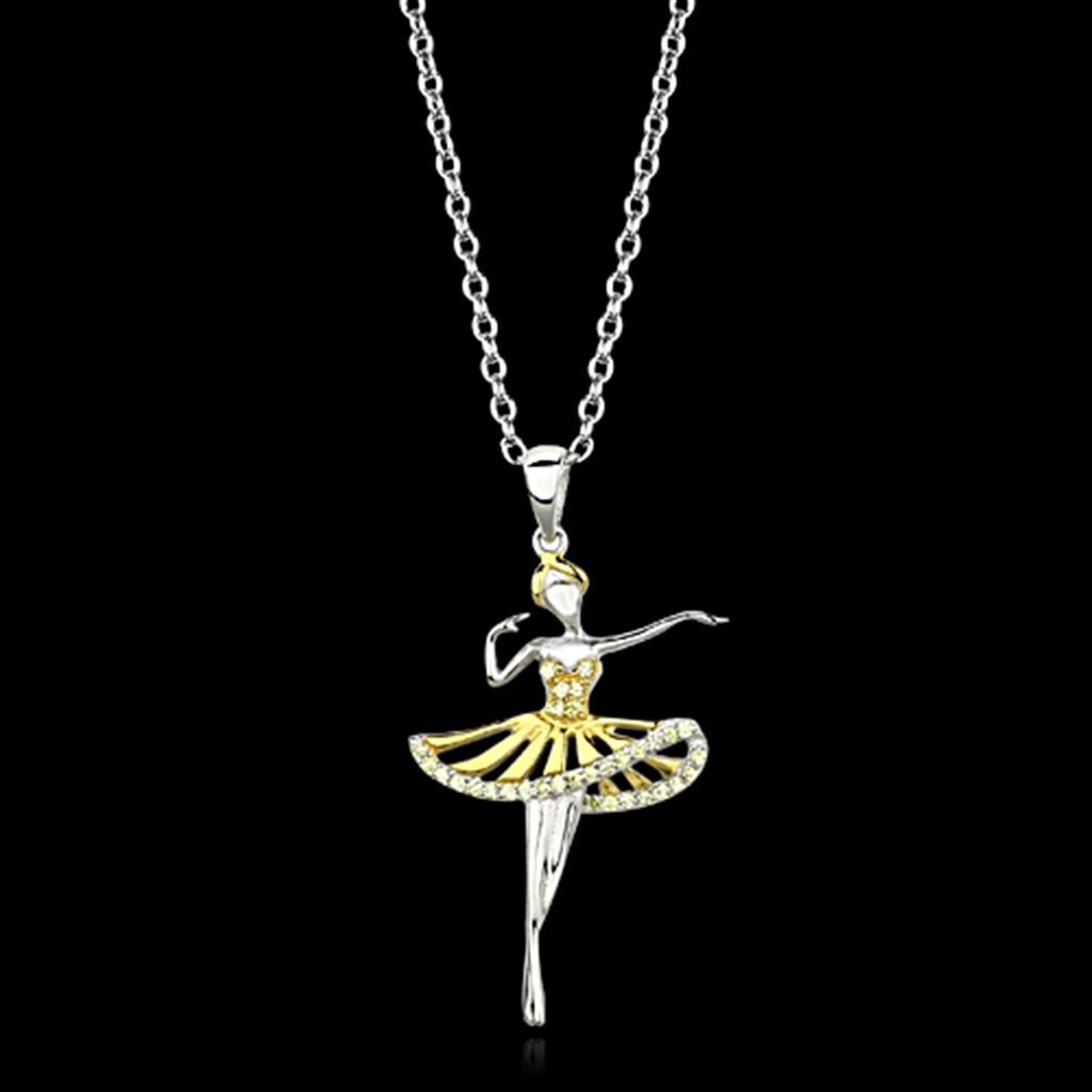 TS156 - Gold+Rhodium 925 Sterling Silver Chain Pendant with AAA Grade