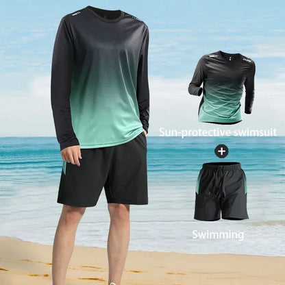 Men's Sun-Protective Quick-Drying Long-Sleeve Swimsuit Set with Long Pants Sports Fitness Running Outfit 1/2/3 Piece Options