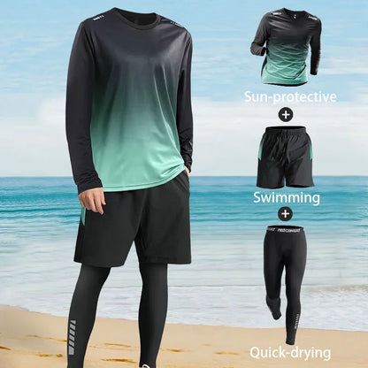 Men's Sun-Protective Quick-Drying Long-Sleeve Swimsuit Set with Long Pants Sports Fitness Running Outfit 1/2/3 Piece Options