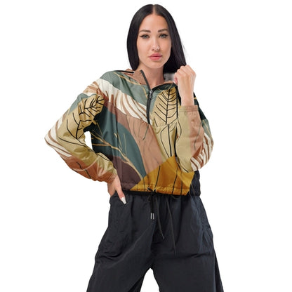 Womens Cropped Windbreaker Jacket - Boho Style Print