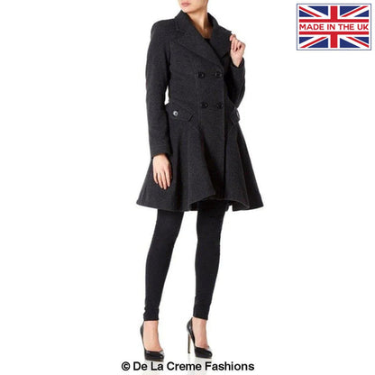 Wool Blend Fit And Flare Double Breasted Skater Coat (1102)