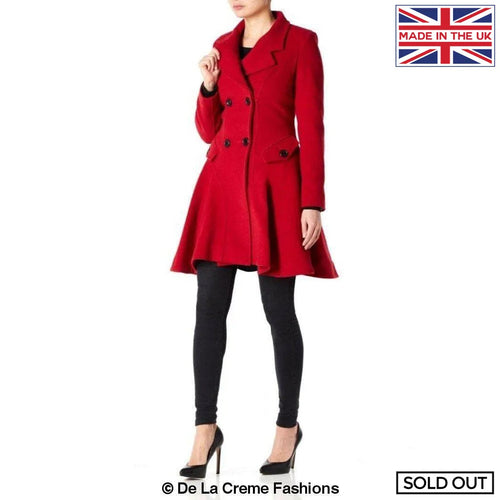 Wool Blend Fit And Flare Double Breasted Skater Coat (1102)