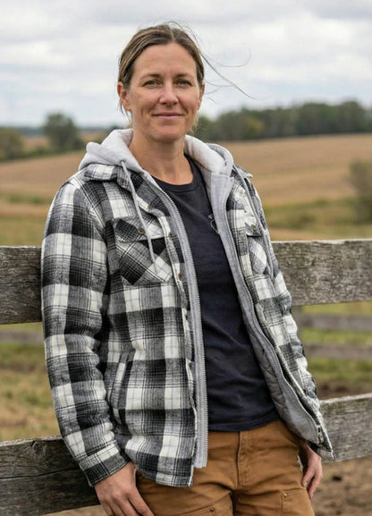Women's Full Zip Up Quilted Lined Flannel Jacket,Snap Button Closure